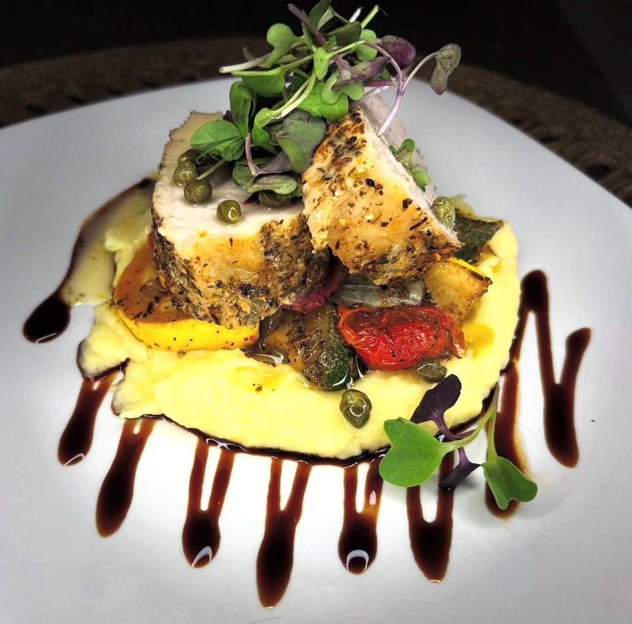 Chef-plated gourmet entrée by luxury personal chef Tampa