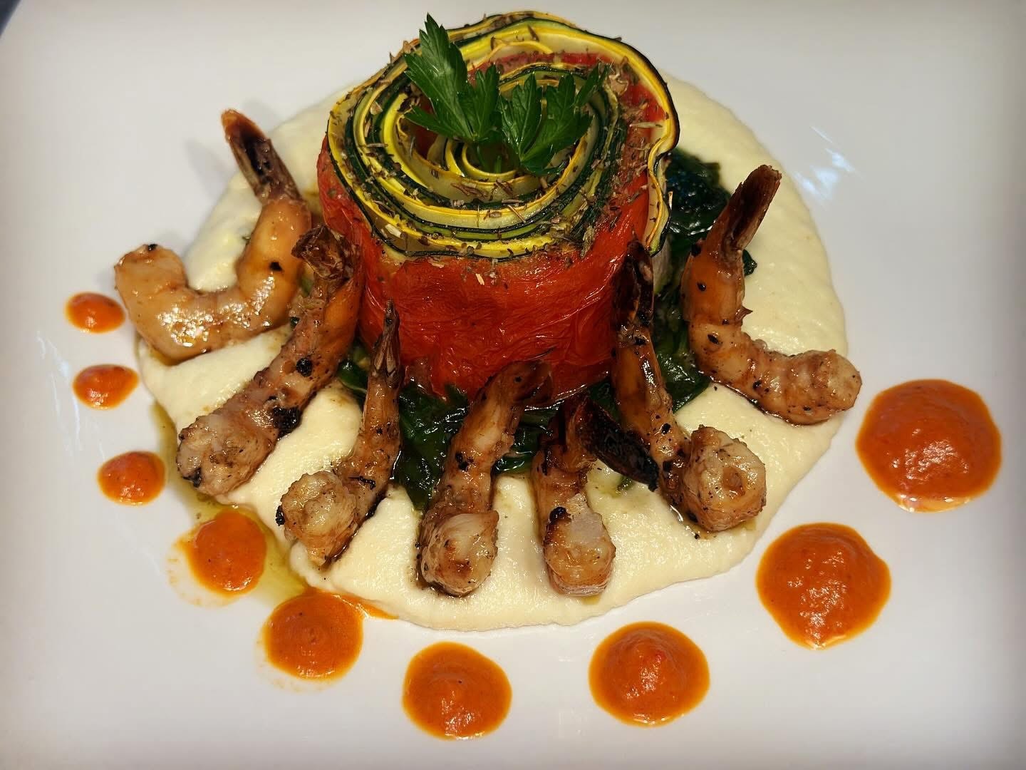 Grilled shrimp with seasonal vegetables by private chef Tampa Bay