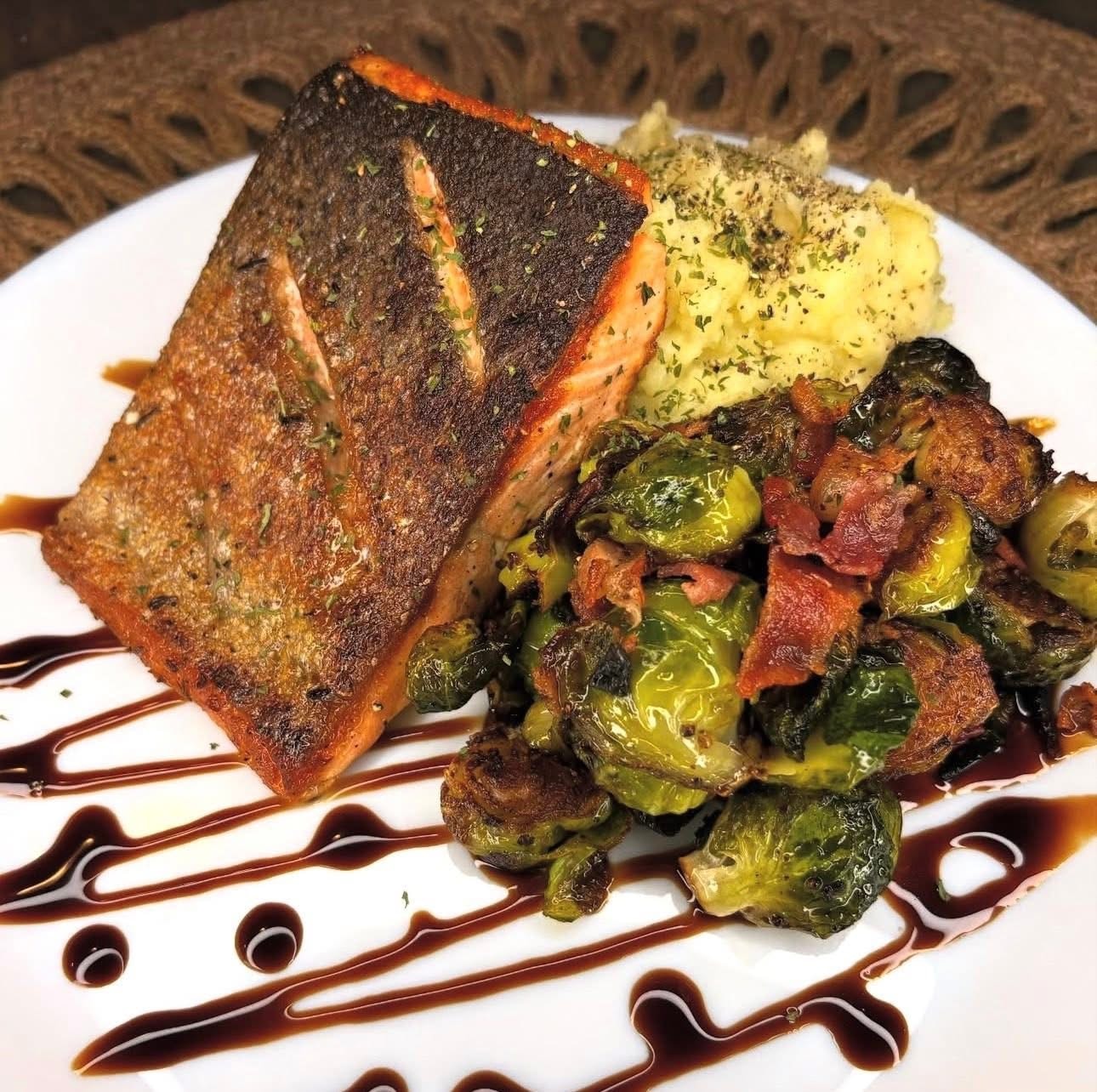Seared salmon with roasted vegetables by personal chef Tampa Bay